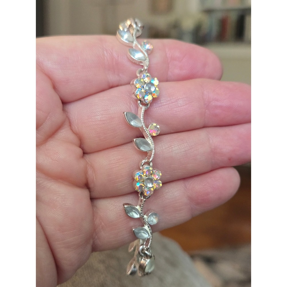 Rhinestone Aurora Borealis Silvertone Bracelet Vintage Bride  Mother-of-Bride